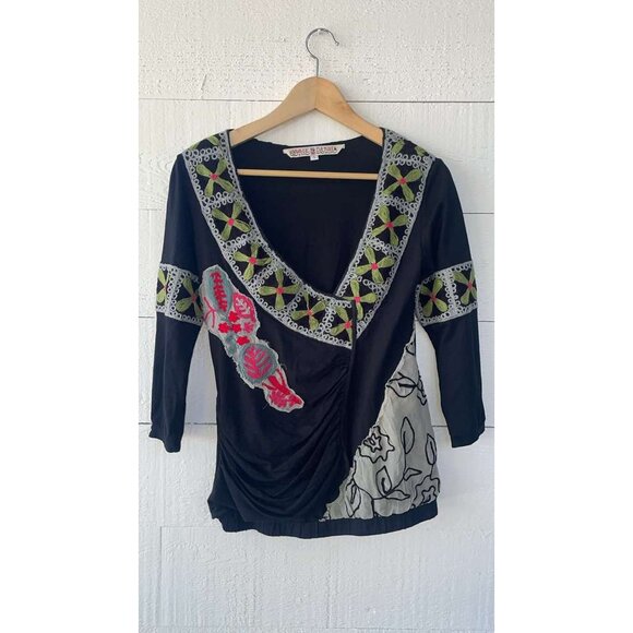 Savage Culture Colorful Boho Embroidered Detail Tunic Top Floral S - Picture 1 of 5